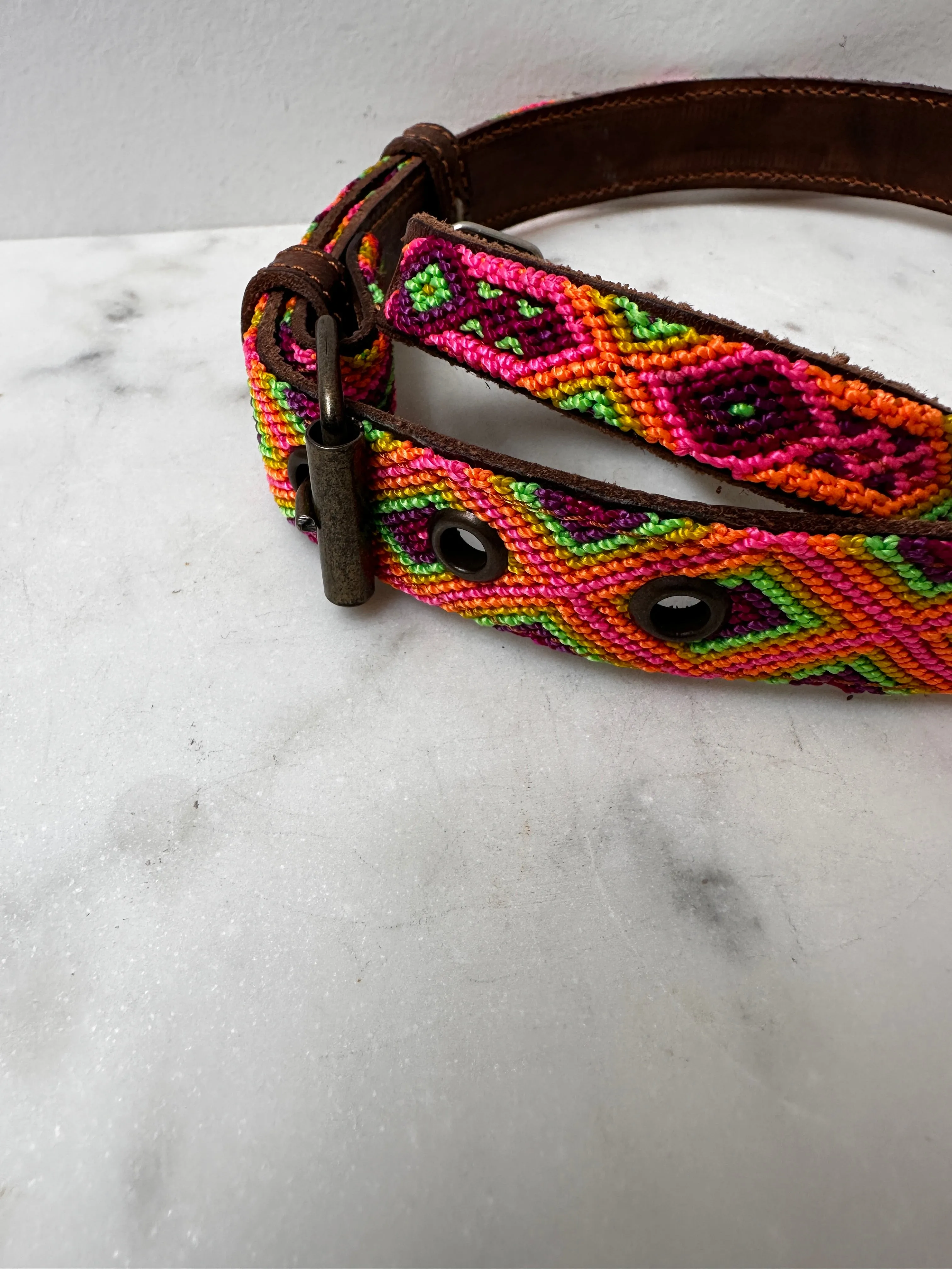 Huichol Fully Embroidered Dog Collar L3