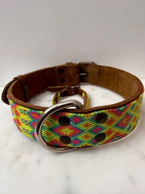 Huichol Leather Wide Dog Collar XL5
