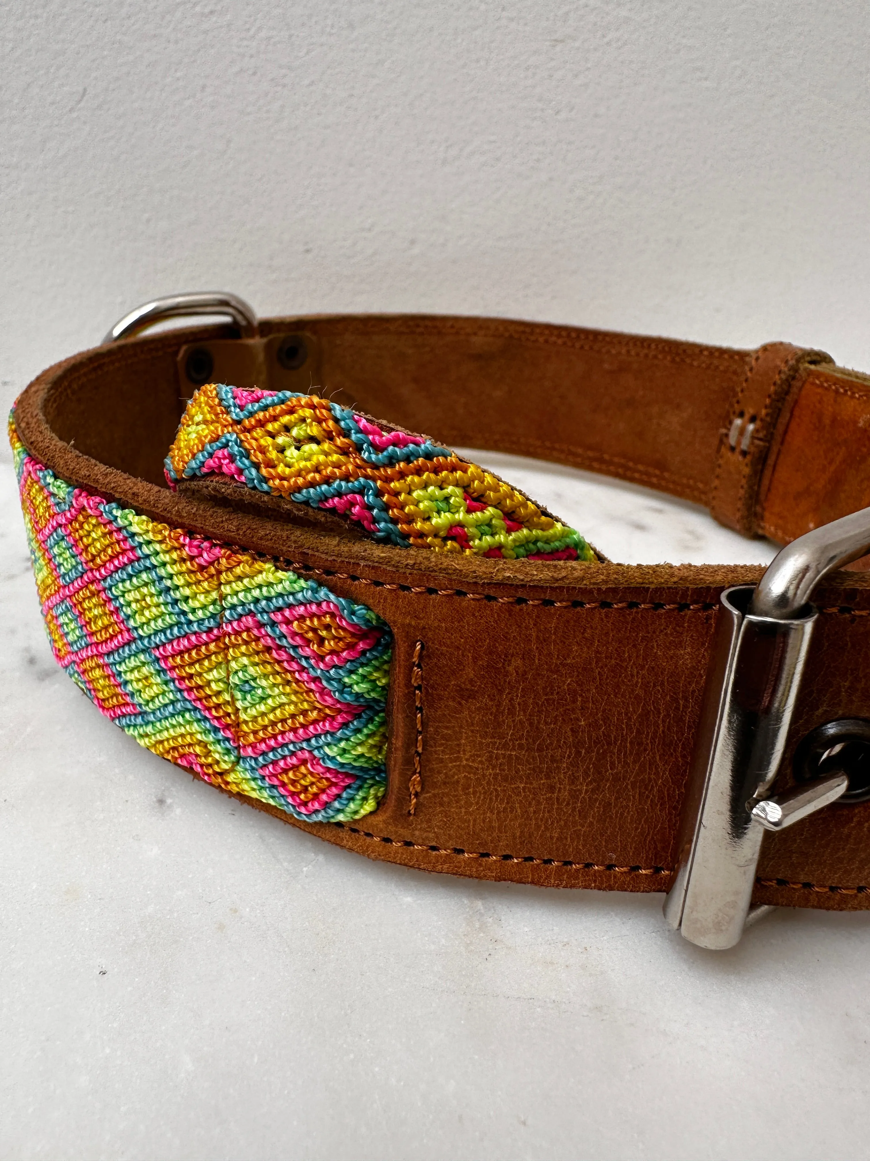Huichol Leather Wide Dog Collar XL5