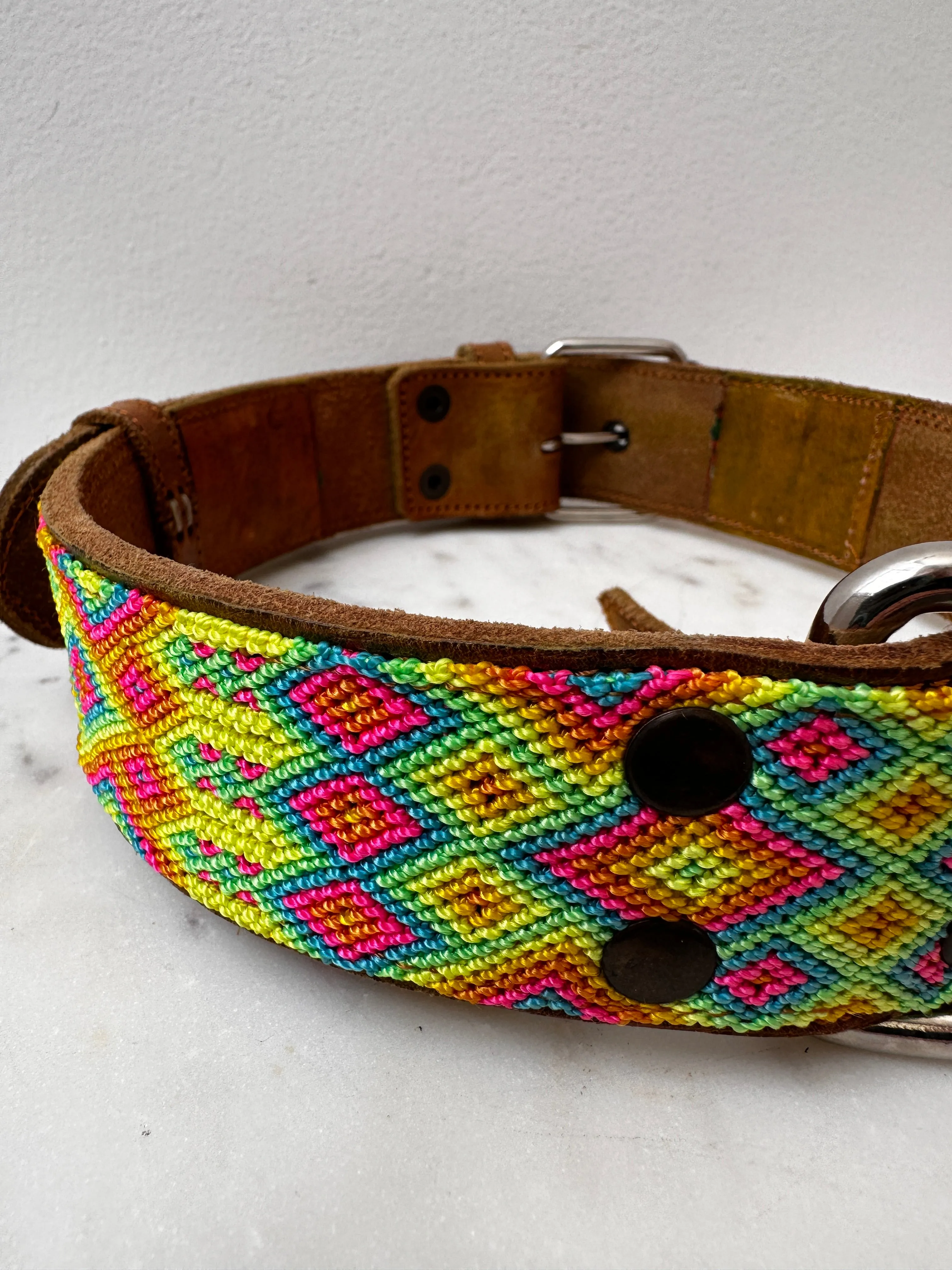 Huichol Leather Wide Dog Collar XL5