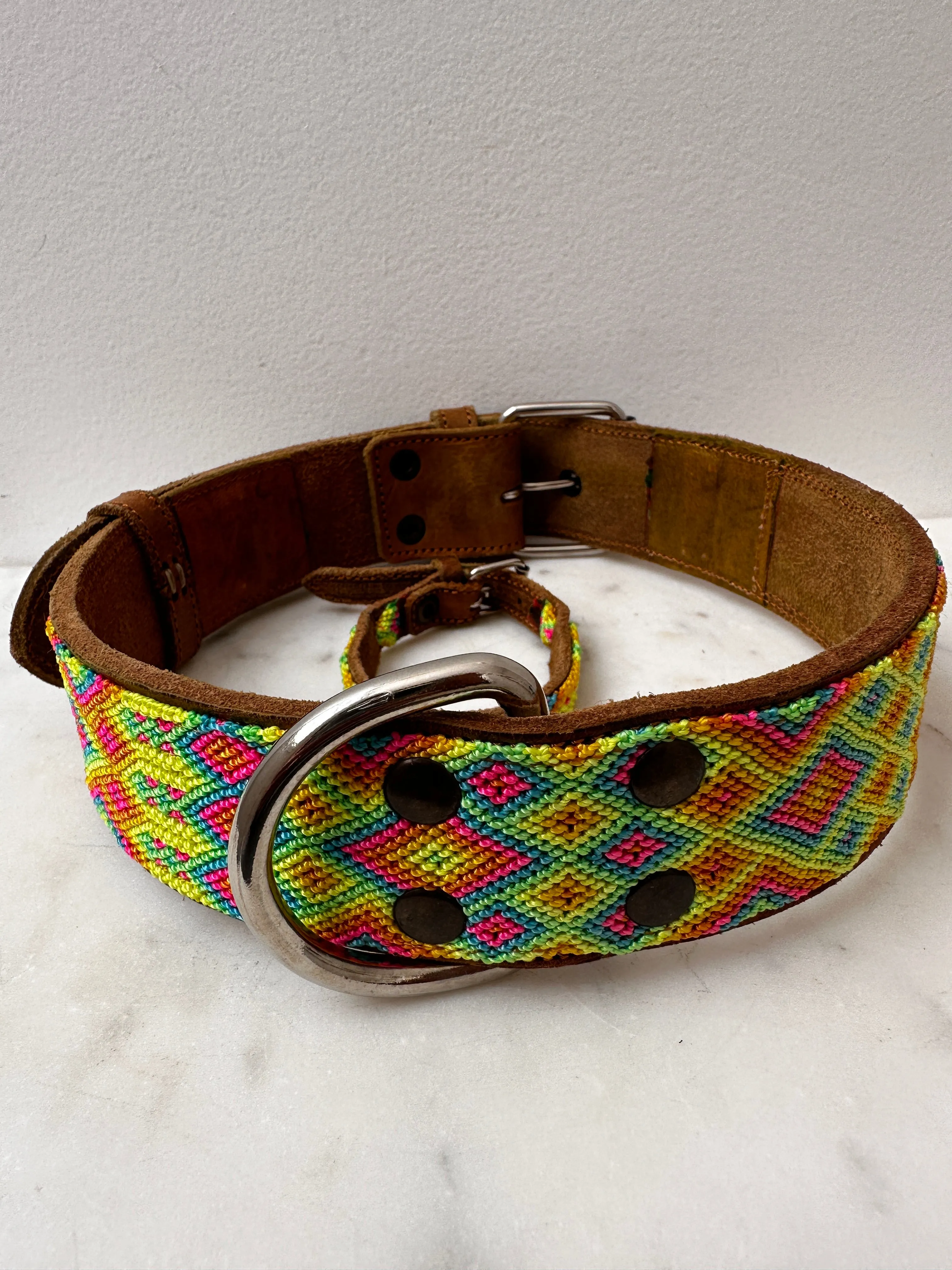 Huichol Leather Wide Dog Collar XL5