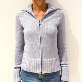 Ice Blue Chunky Cashmere Zip Up Cardigan Small