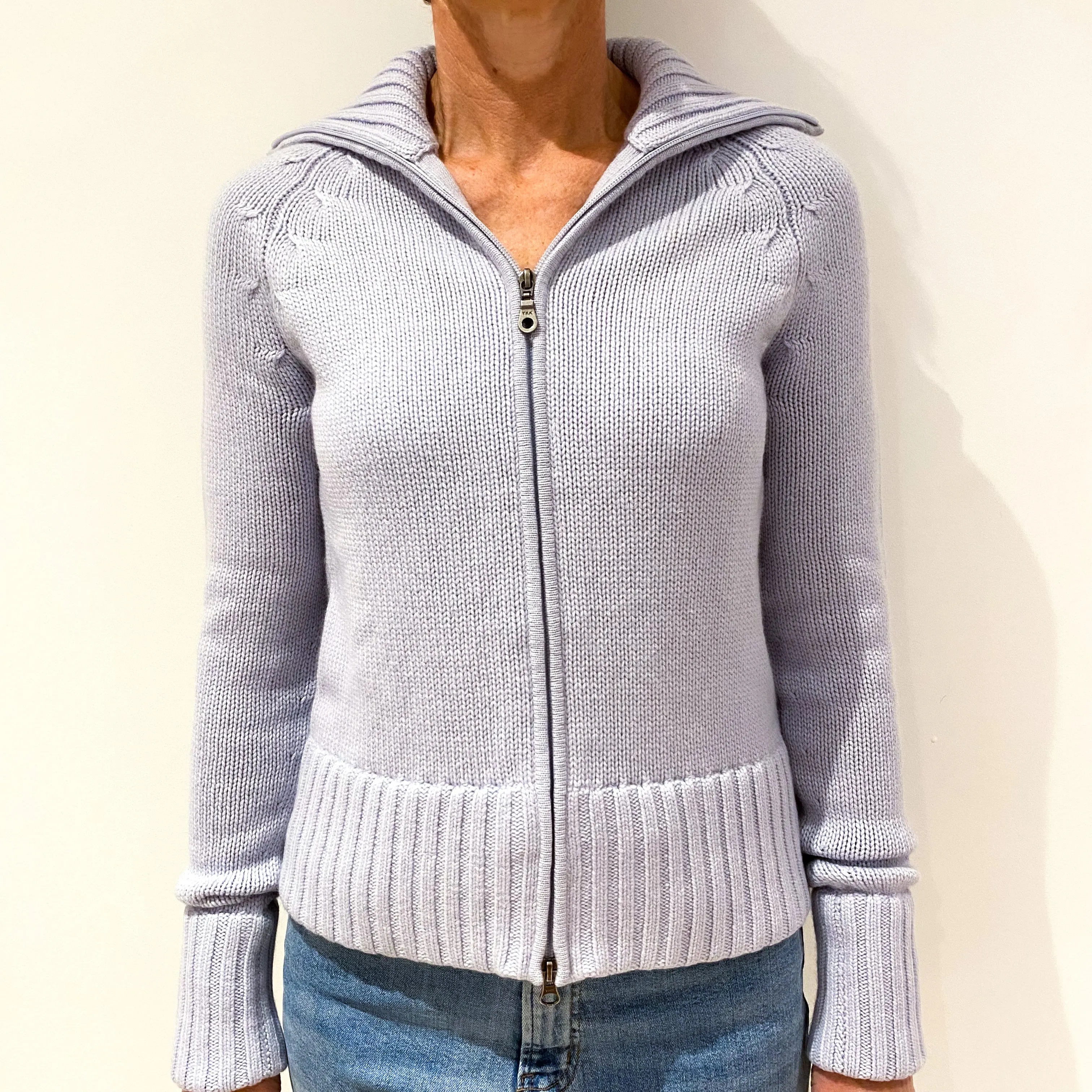 Ice Blue Chunky Cashmere Zip Up Cardigan Small