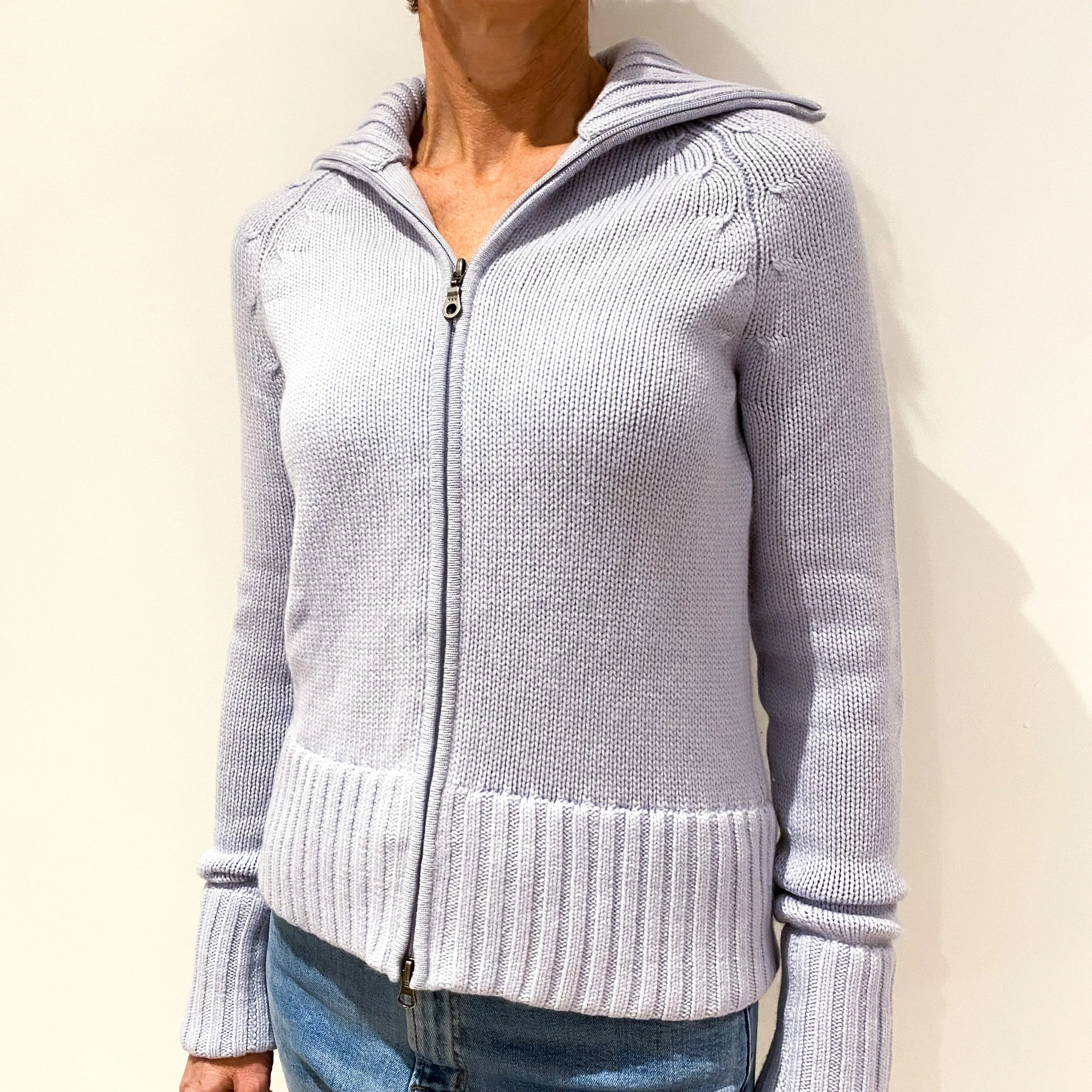 Ice Blue Chunky Cashmere Zip Up Cardigan Small