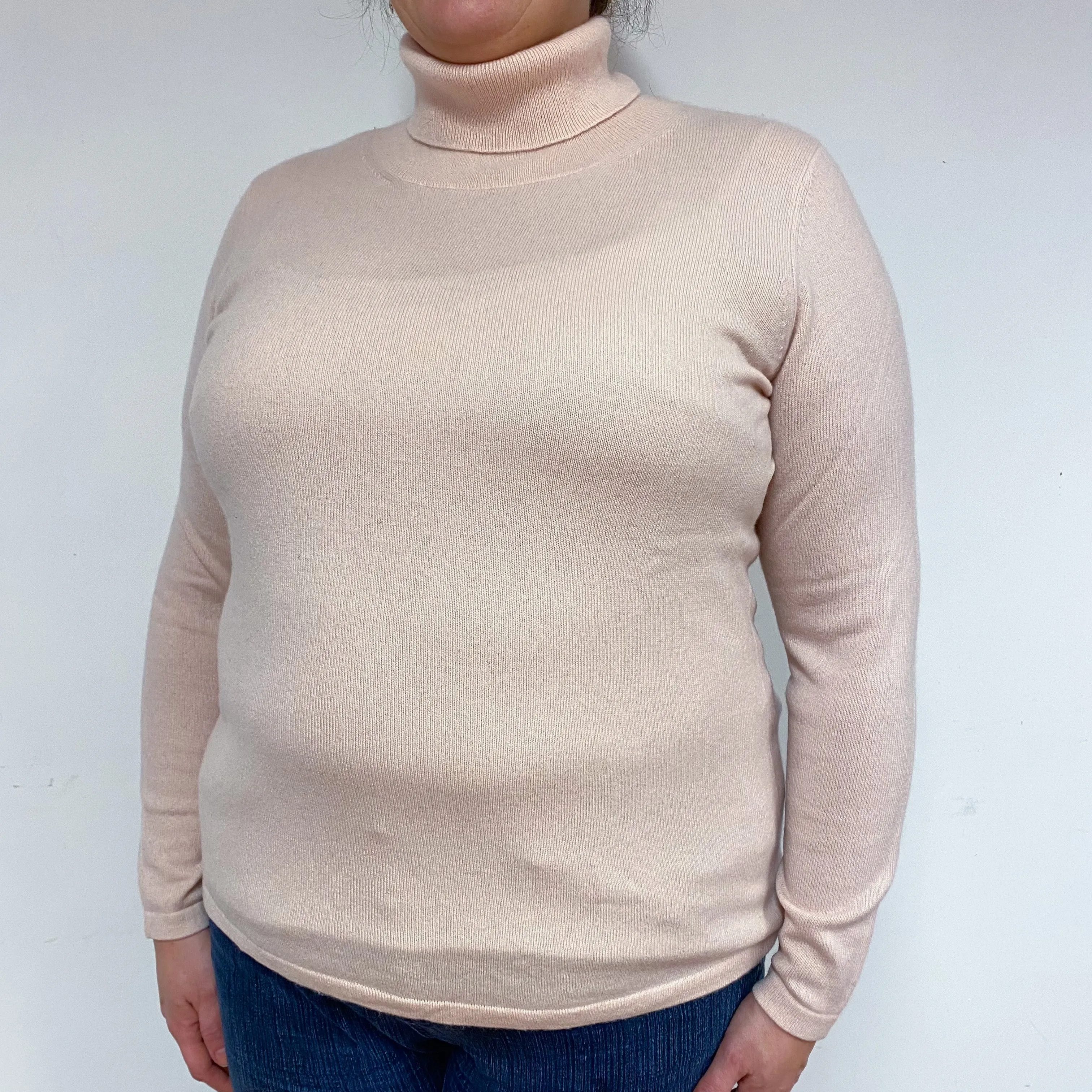 Ice Pink Cashmere Polo Neck Jumper Extra Large