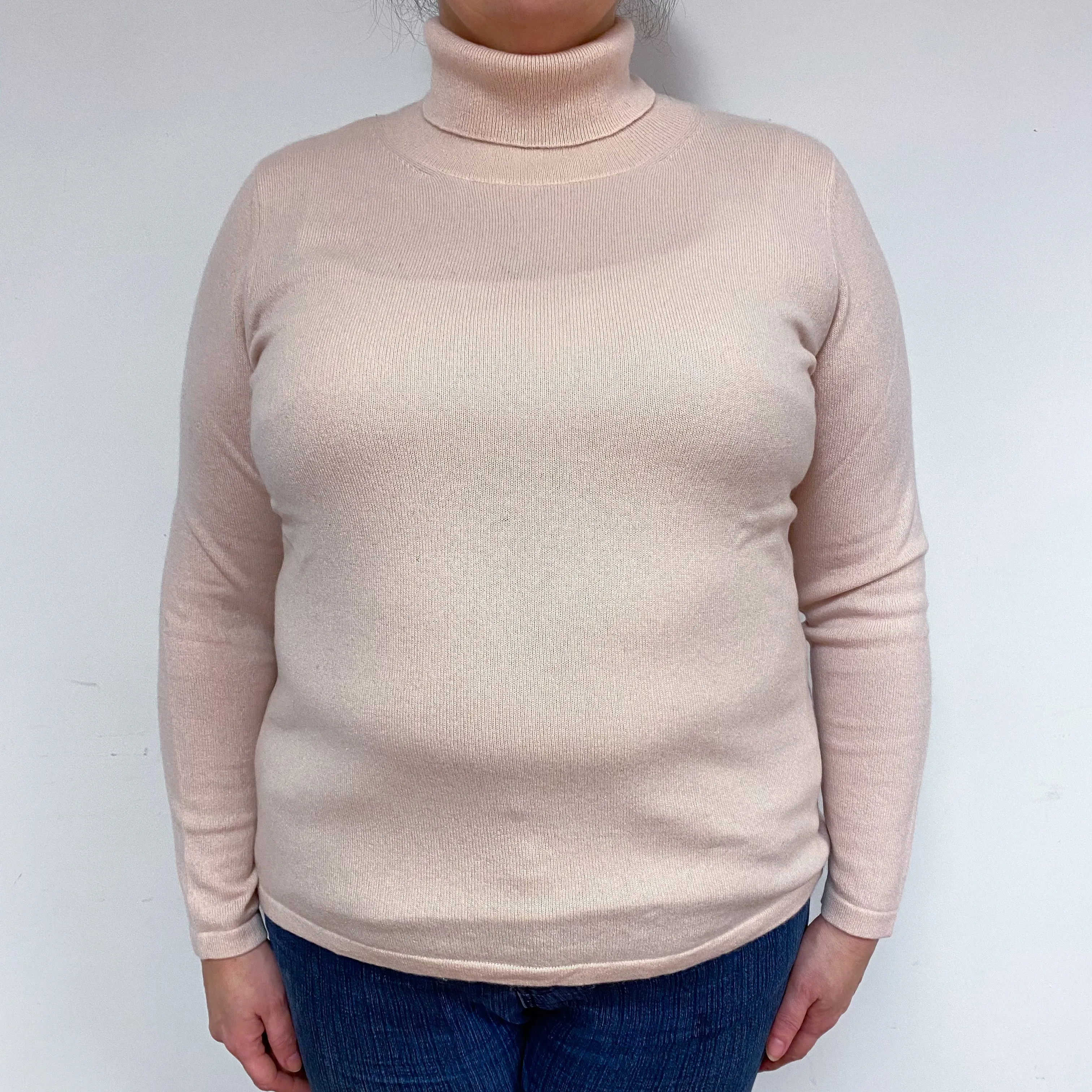 Ice Pink Cashmere Polo Neck Jumper Extra Large