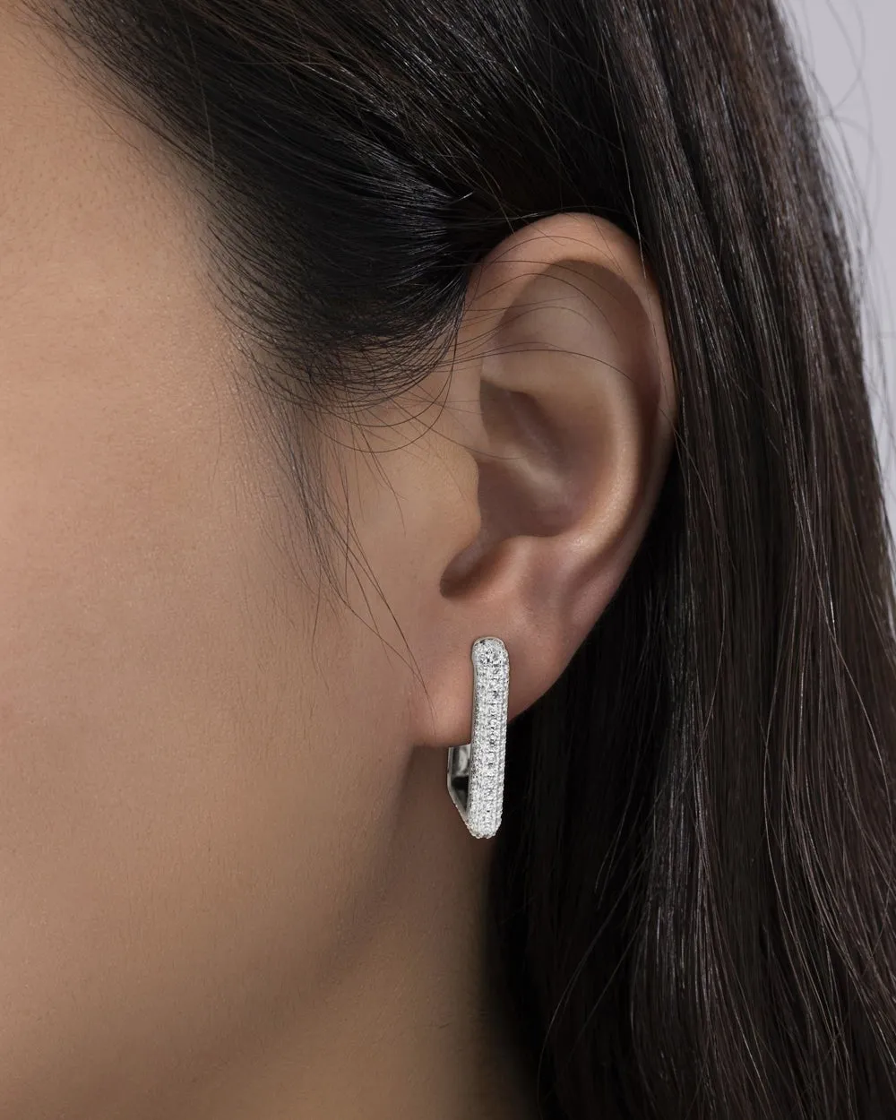 ICED CHUNKY HOOPS EARRINGS. - WHITE GOLD