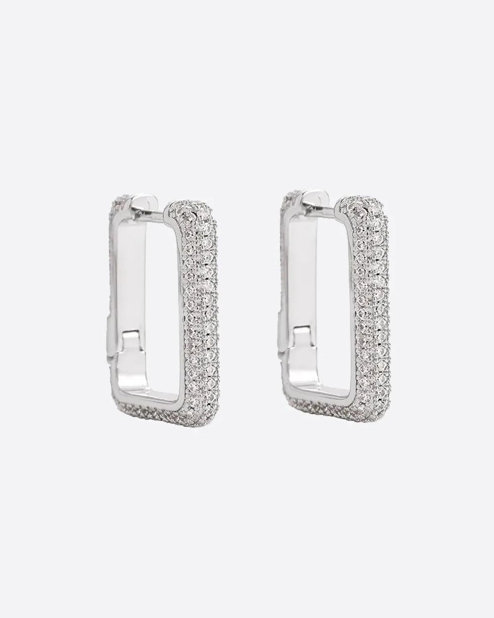 ICED CHUNKY HOOPS EARRINGS. - WHITE GOLD