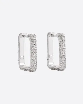 ICED CHUNKY HOOPS EARRINGS. - WHITE GOLD