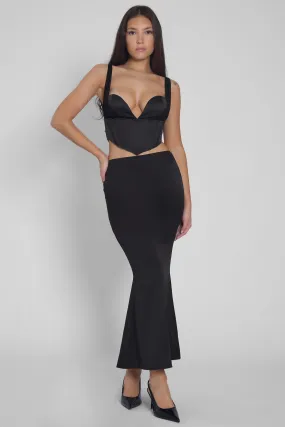 Iris Satin Midi Skirt - Black