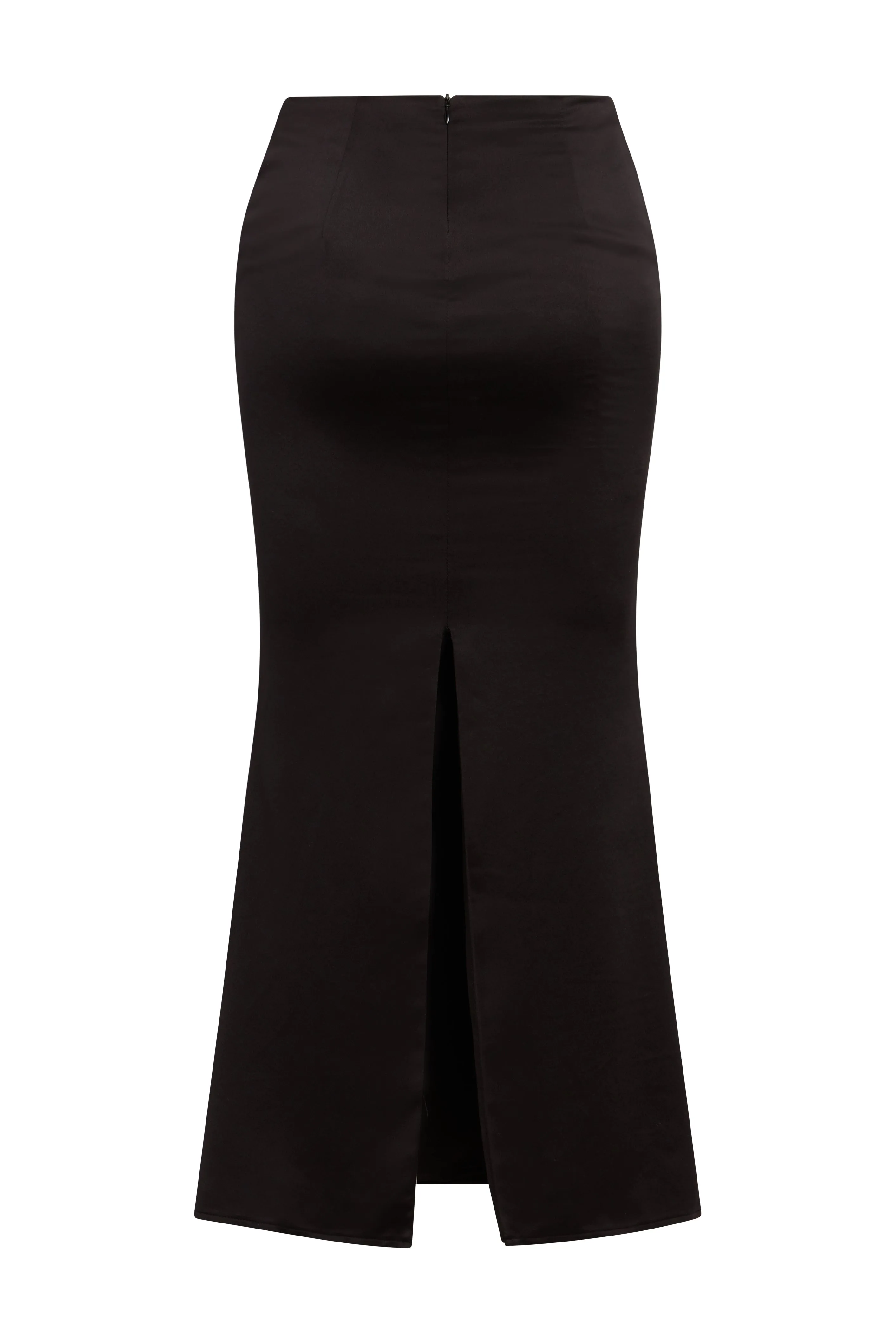Iris Satin Midi Skirt - Black