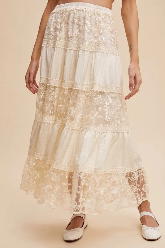 Jennie Floral Lace Tiered Maxi Skirt