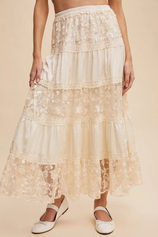 Jennie Floral Lace Tiered Maxi Skirt