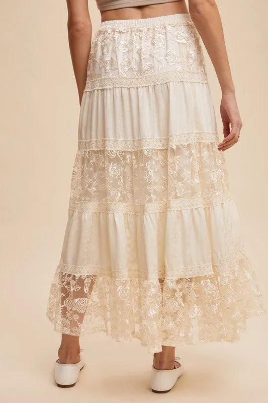 Jennie Floral Lace Tiered Maxi Skirt