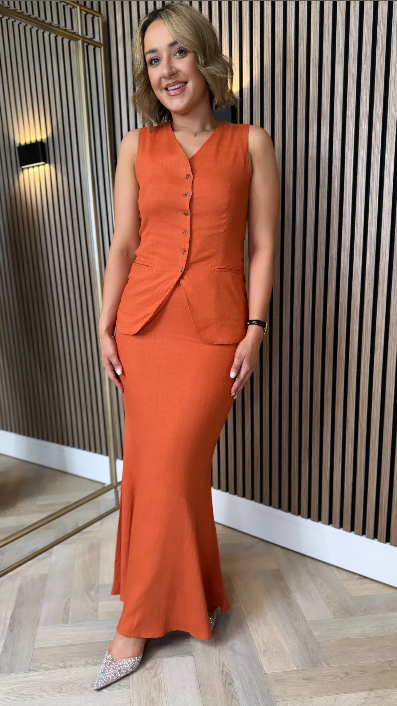 Joey Rust Waistcoat & Midi Skirt Co Ord
