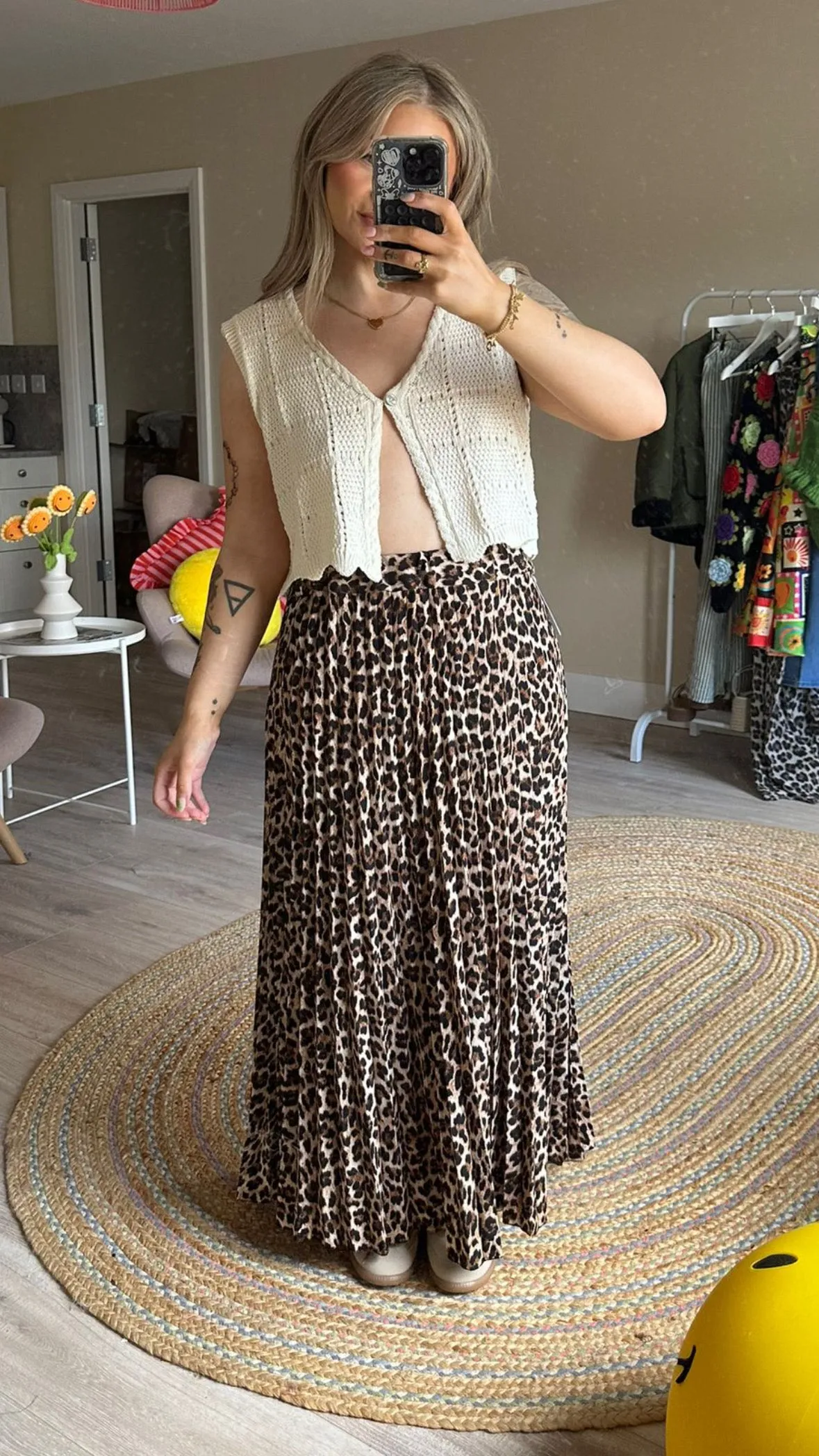 Leopard Print Pleated Skirt (Removable Belt)