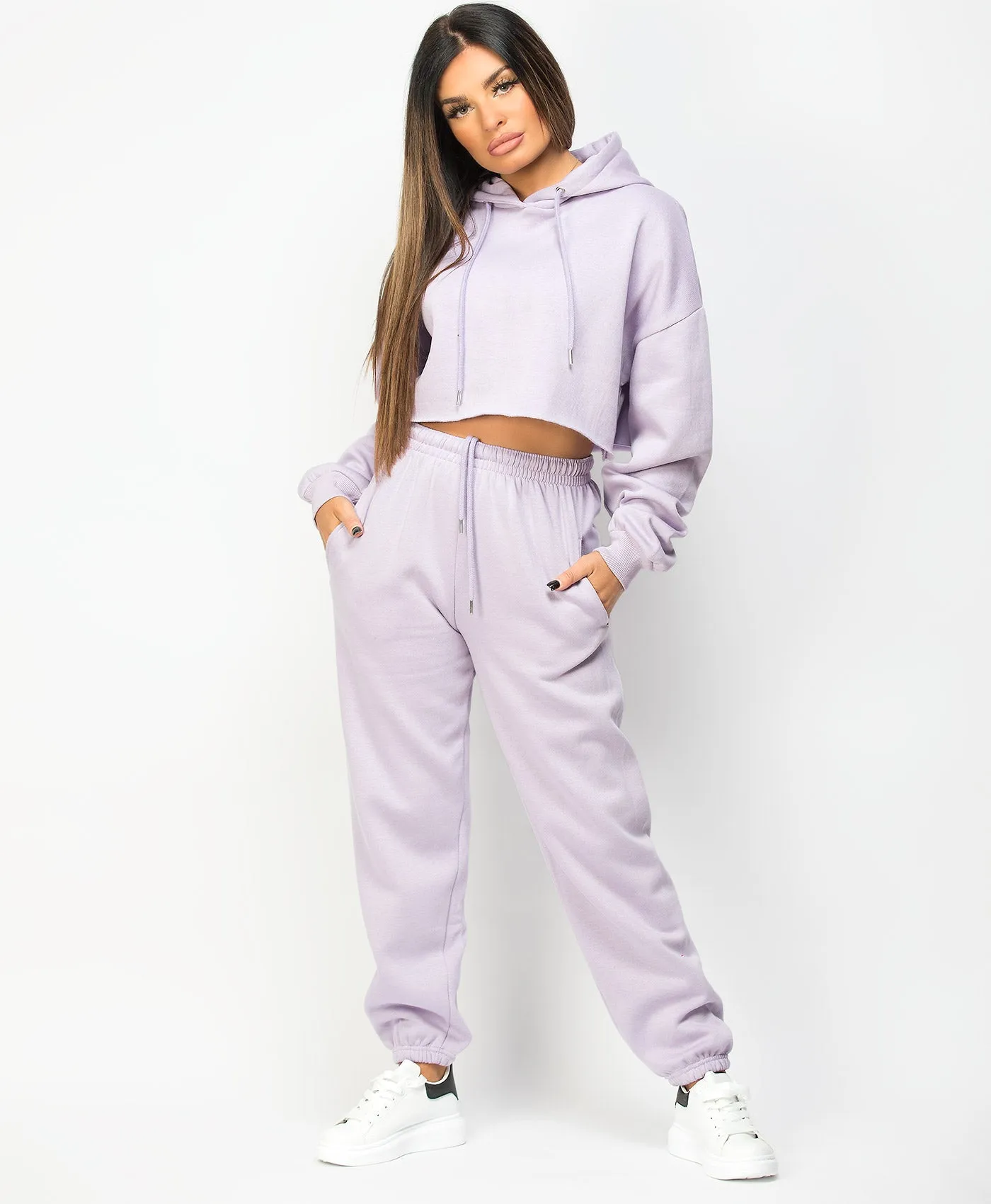 Lilac Oversized Cropped Hoodie & Joggers Loungewear Set