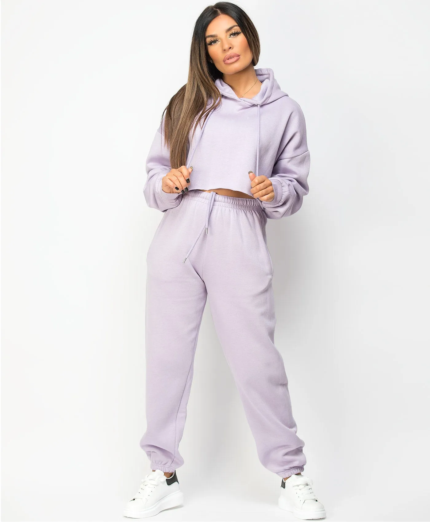 Lilac Oversized Cropped Hoodie & Joggers Loungewear Set