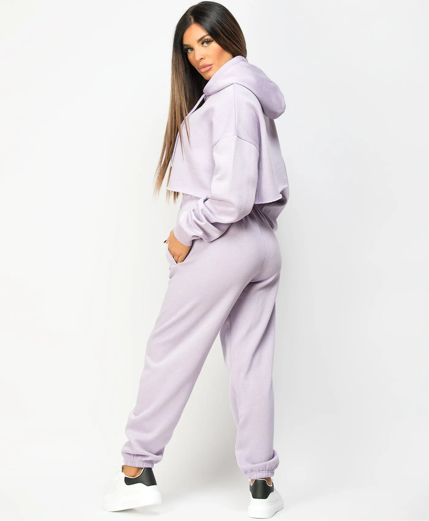Lilac Oversized Cropped Hoodie & Joggers Loungewear Set