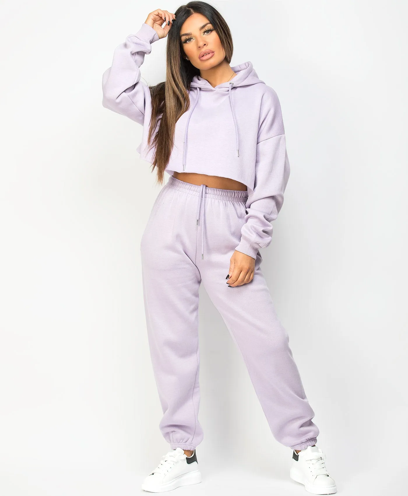 Lilac Oversized Cropped Hoodie & Joggers Loungewear Set