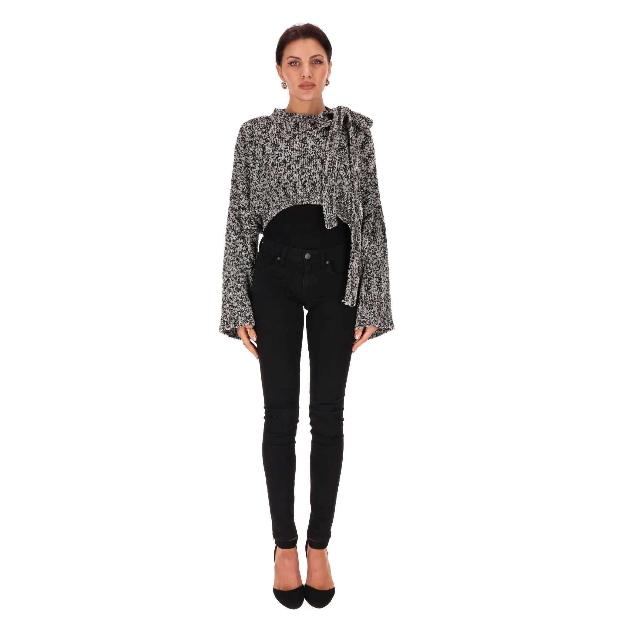 Loewe Cropped Metallic Knitted Jumper. Size M