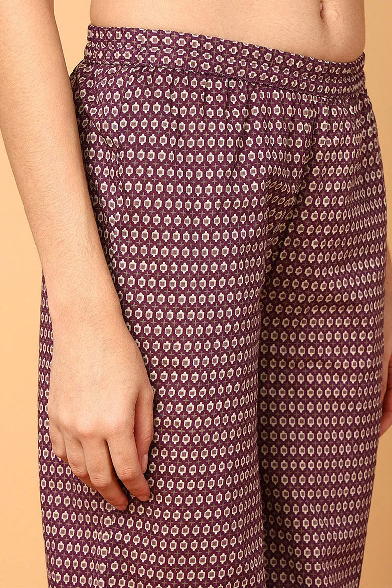 Magenta Pure Cotton Floral Printed Flared Suit Set
