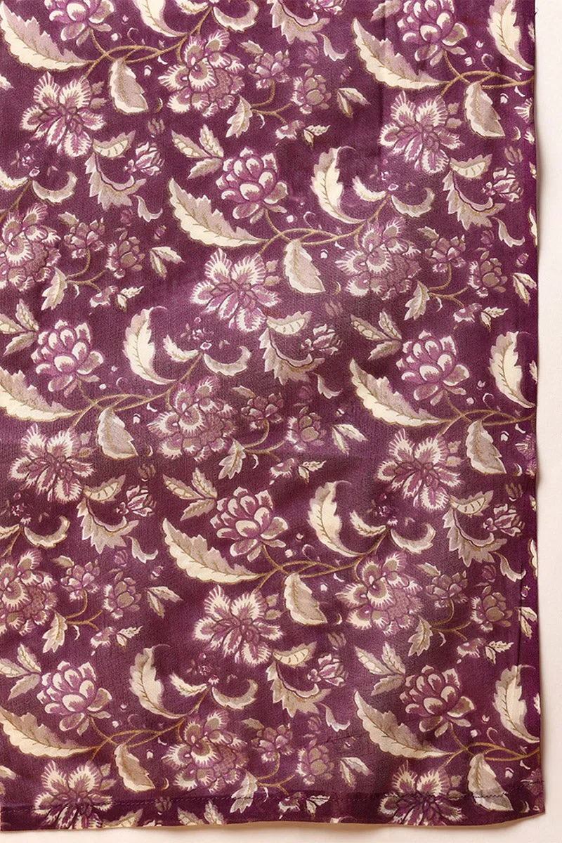 Magenta Pure Cotton Floral Printed Flared Suit Set