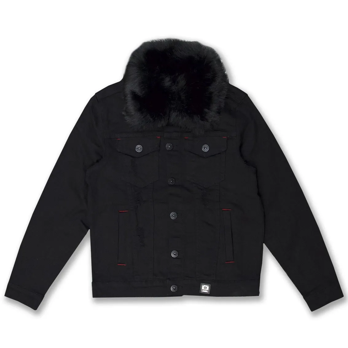 MAKOBI DENIM JACKET WITH FUR COLLAR -M1061 BLACK