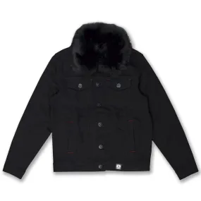 MAKOBI DENIM JACKET WITH FUR COLLAR -M1061 BLACK