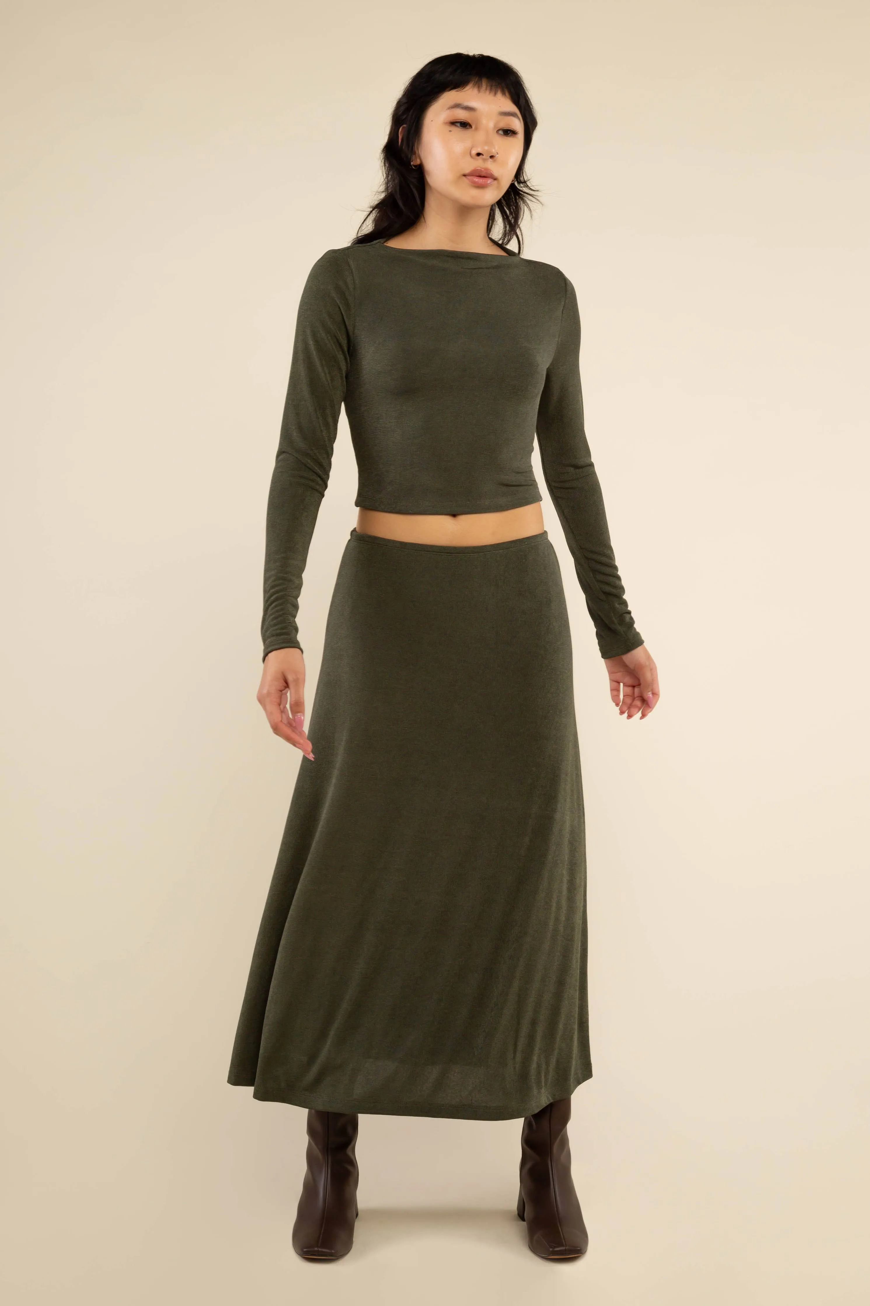 Maple A-Line Midi Skirt - Plus: Olive