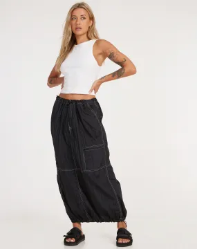 Masao Maxi Skirt in Parachute Black with White Stitch