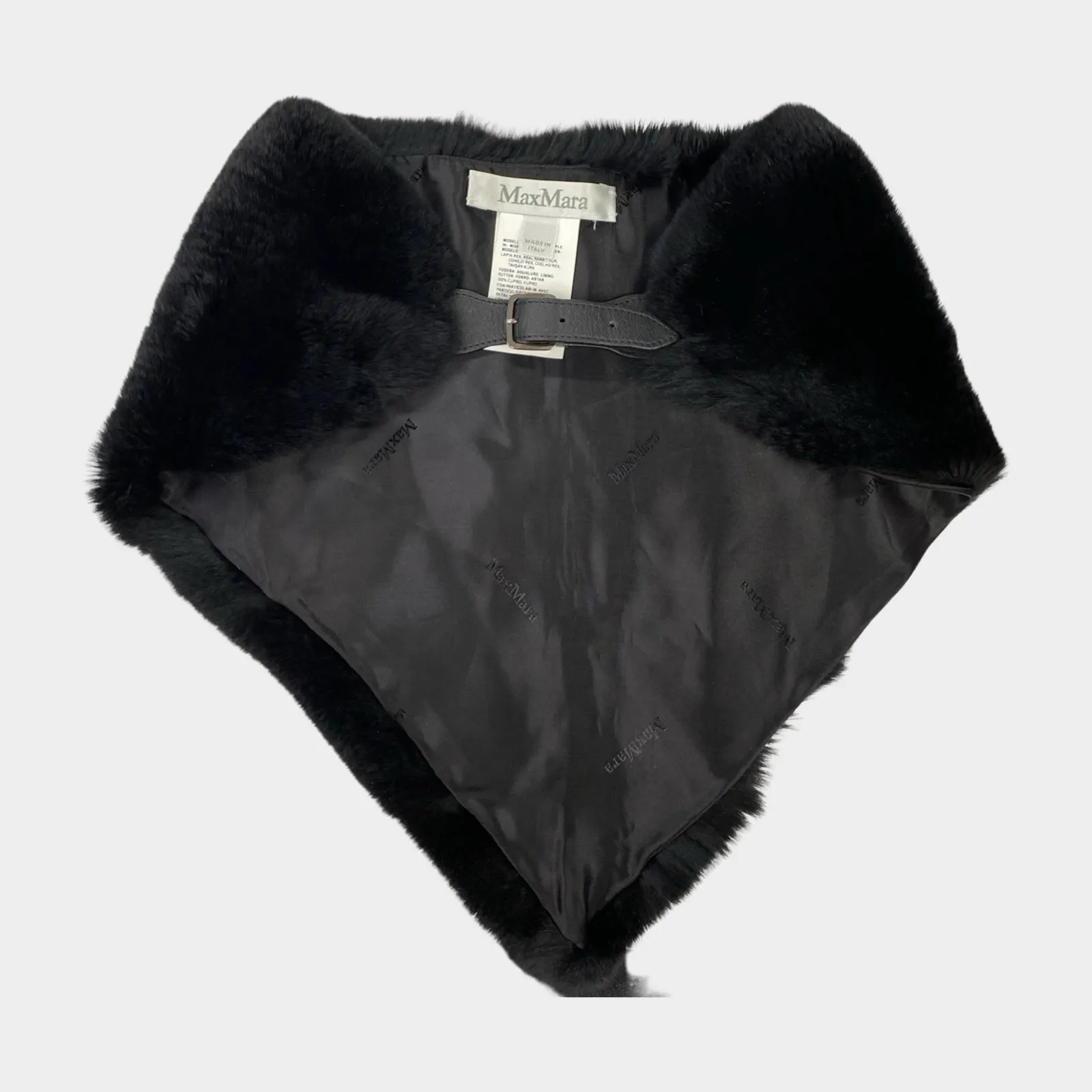 Max Mara black rabbit fur collar