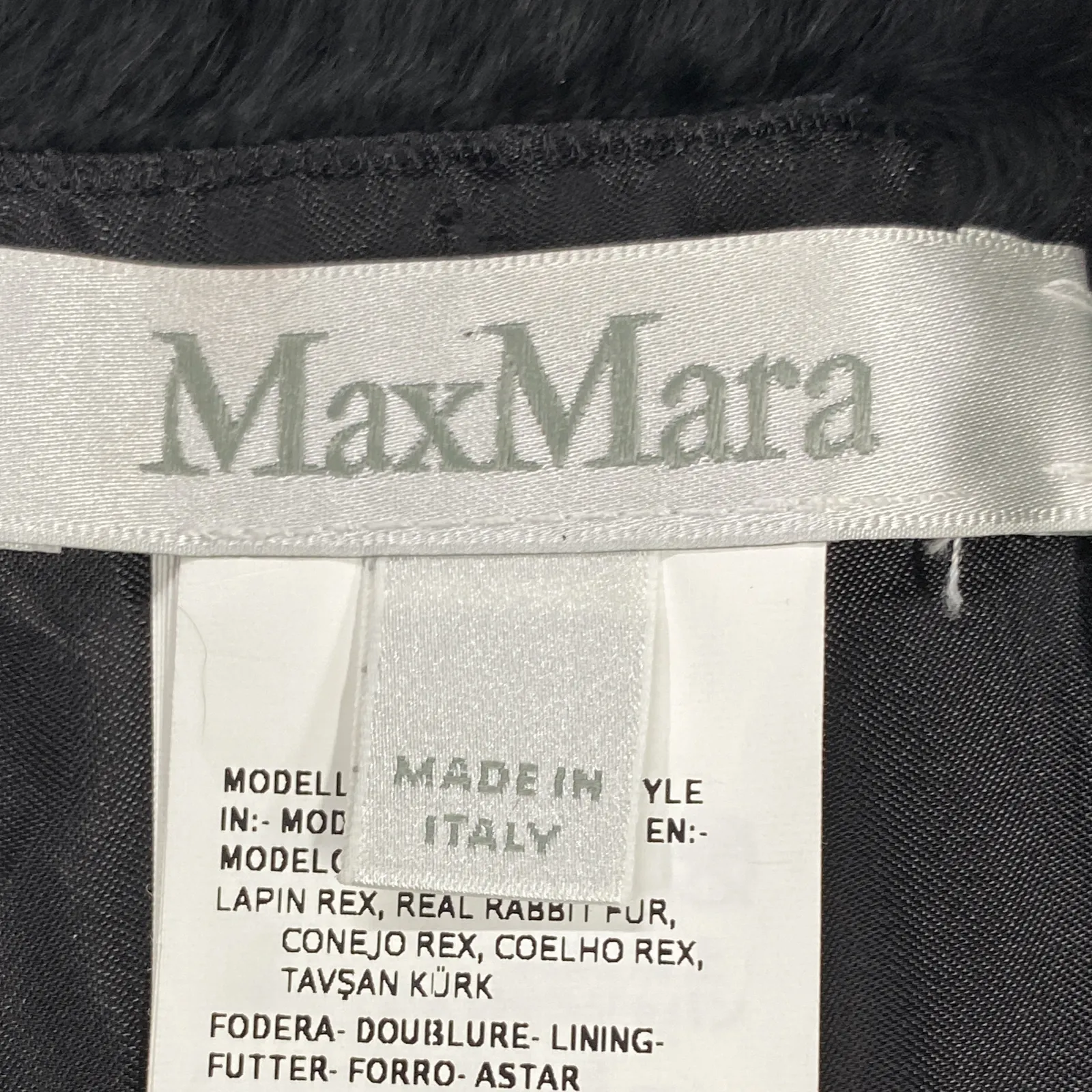 Max Mara black rabbit fur collar