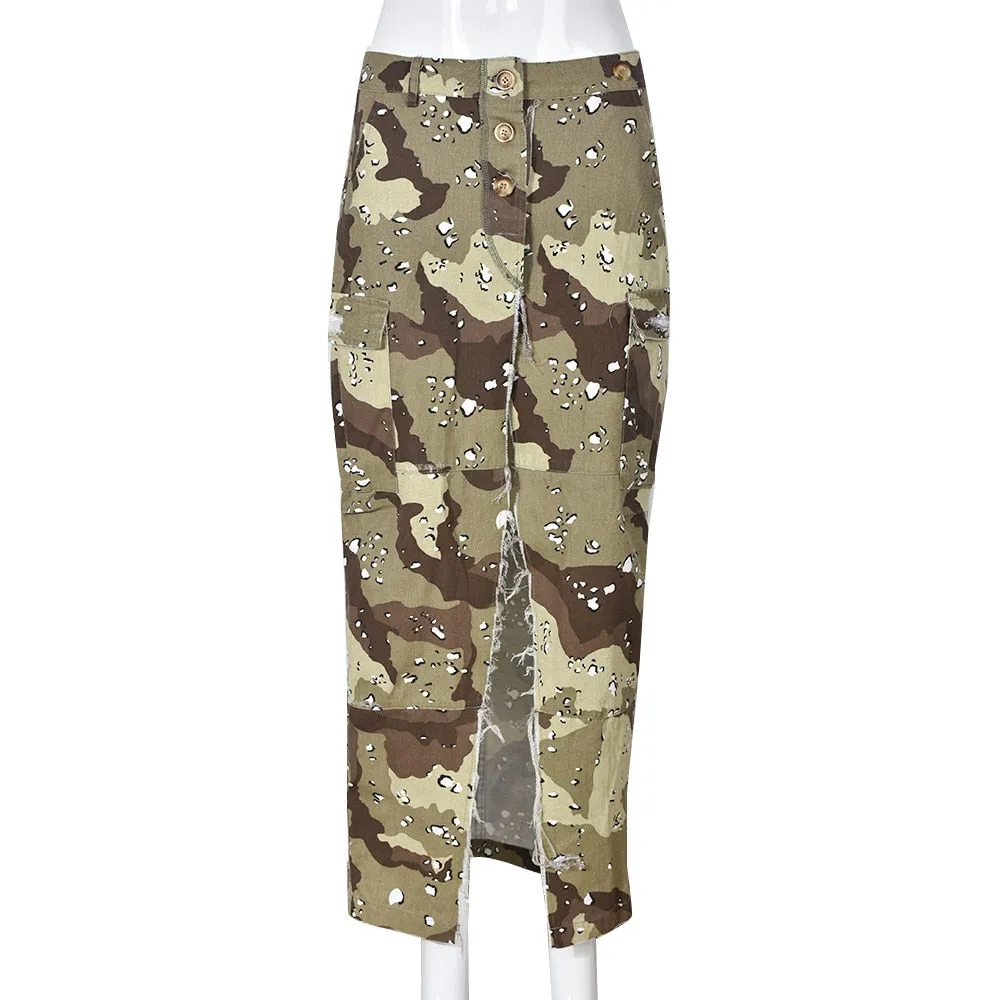 Maxi Camo Side Split Skirt