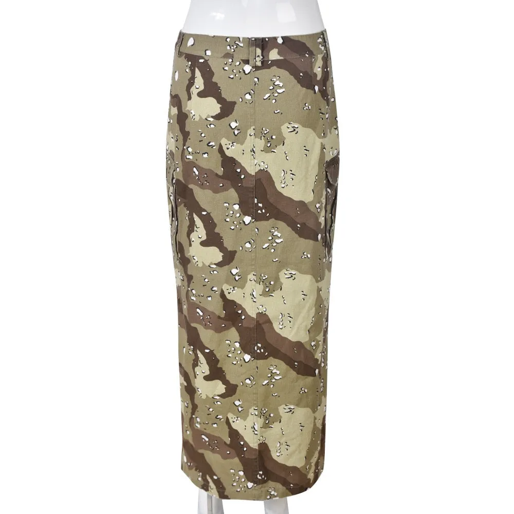 Maxi Camo Side Split Skirt