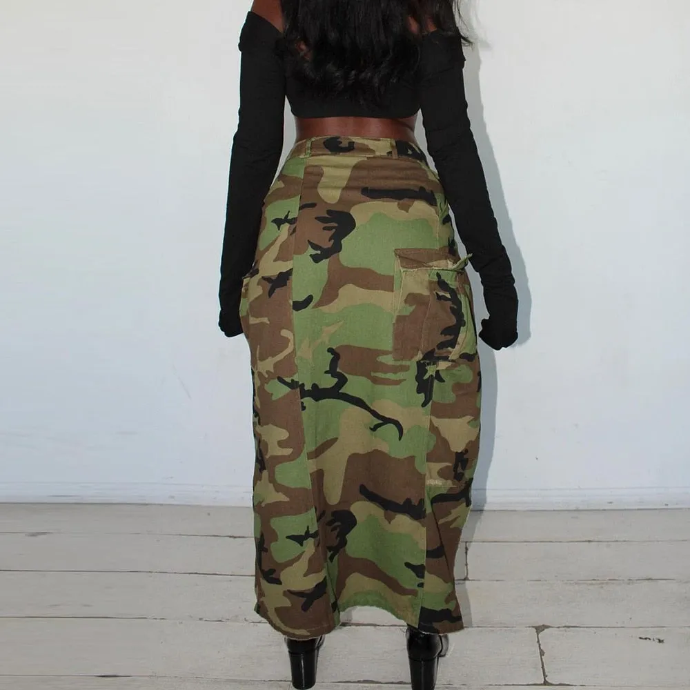 Maxi Camo Side Split Skirt
