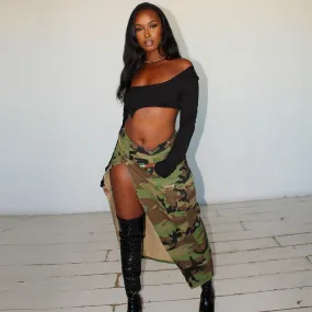 Maxi Camo Side Split Skirt