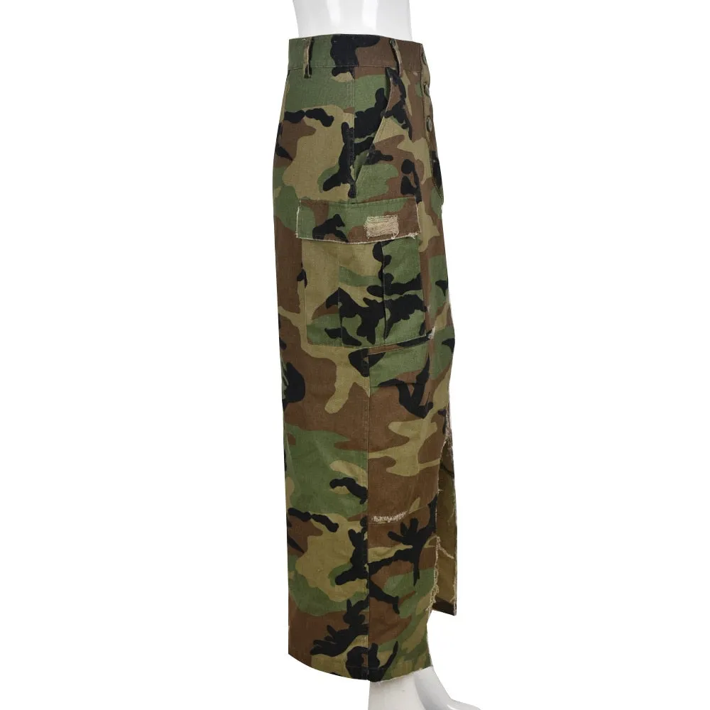 Maxi Camo Side Split Skirt
