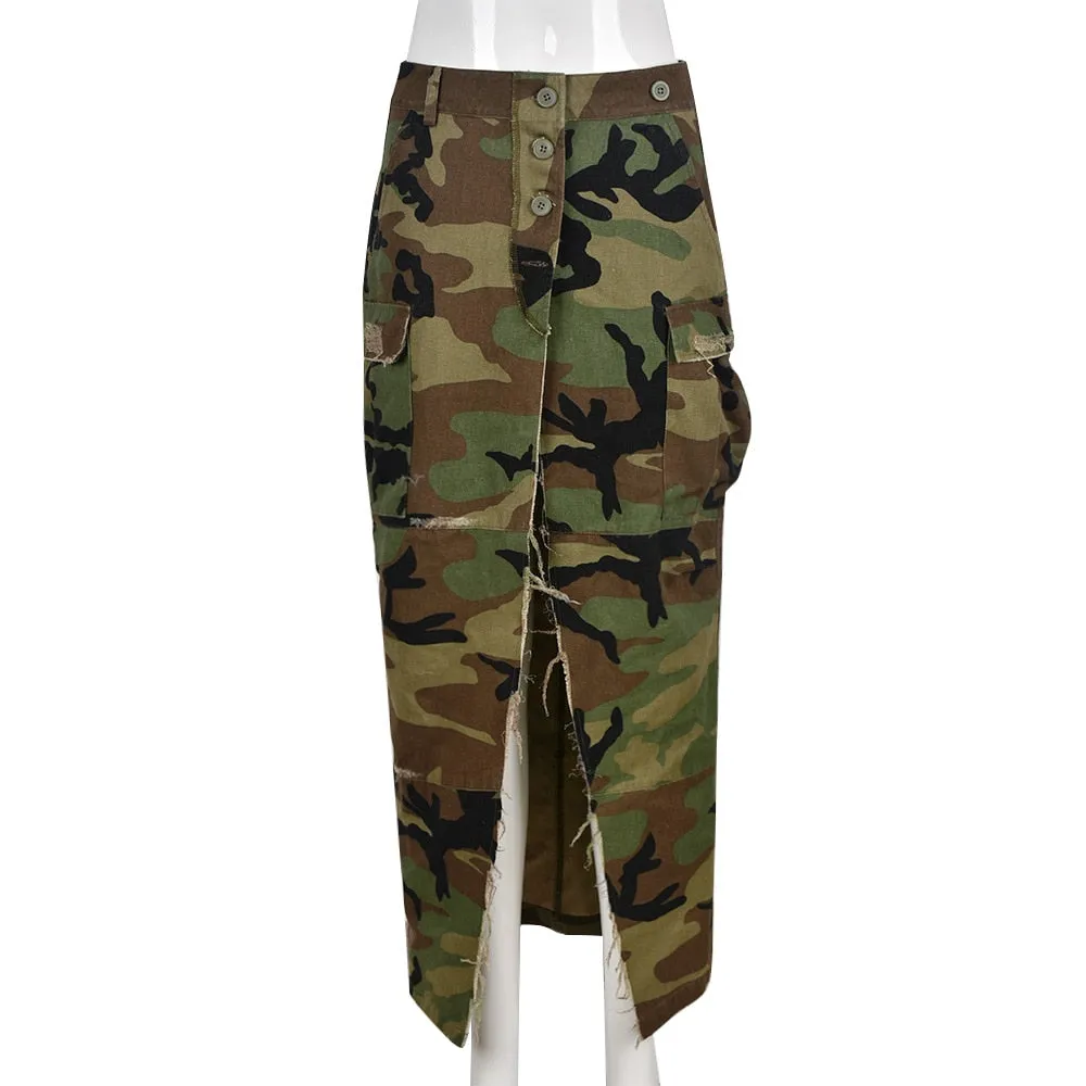 Maxi Camo Side Split Skirt