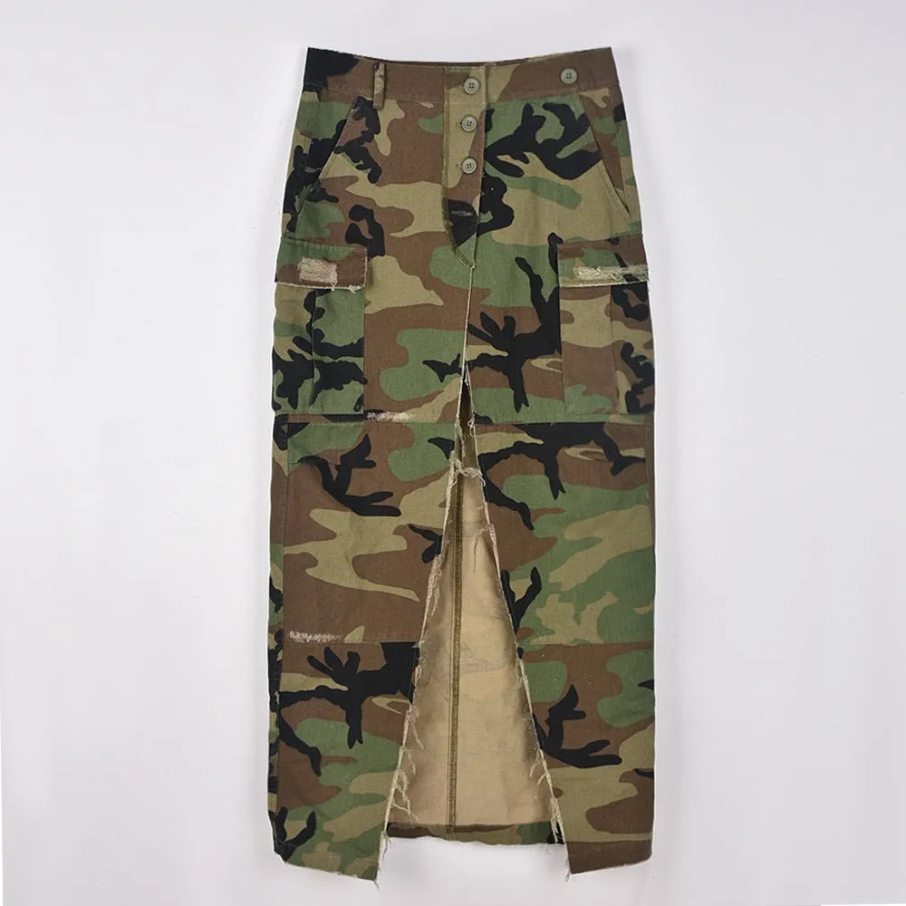 Maxi Camo Side Split Skirt