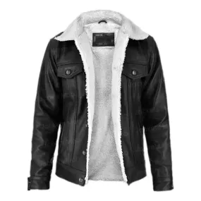 Men's Black Aviator Faux Shearling Leather Jacket