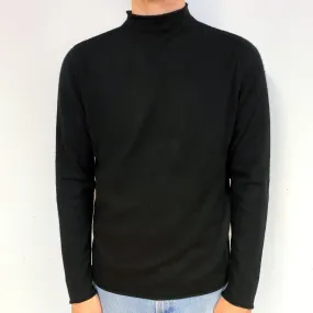 Men's Black Cashmere Funnel Neck Jumper Medium