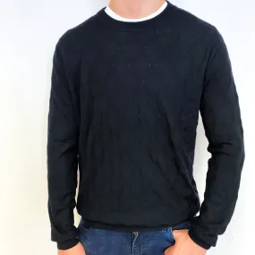 Men's Black Diamond Fine Knit Cashmere Crew Neck Jumper XXL