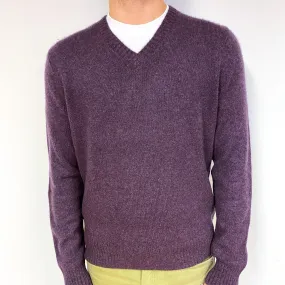 Men's Muted Purple Cashmere V-Neck Jumper Large