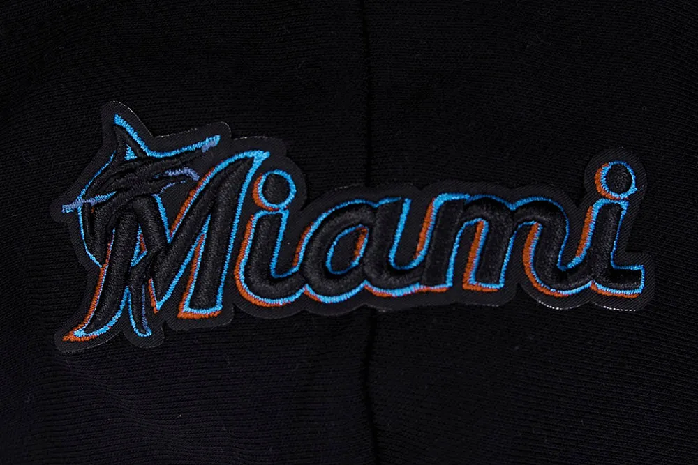 MLB MIAMI MARLINS SCRIPT TAIL WOMEN'S RIB FLC CROPPED PO HOODIE (BLACK)
