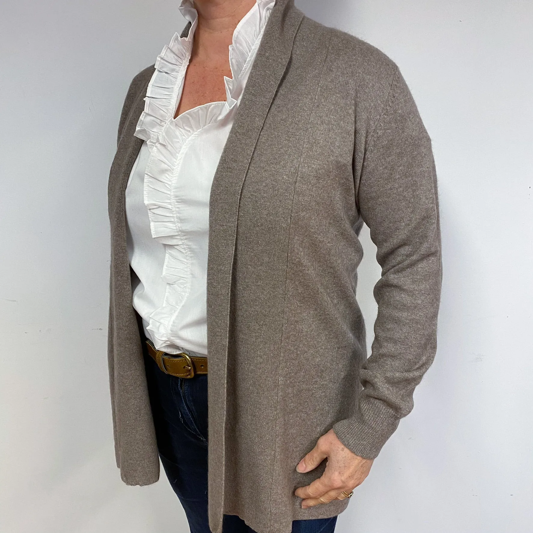 Mocha Brown Edge to Edge Cashmere Cardigan Large