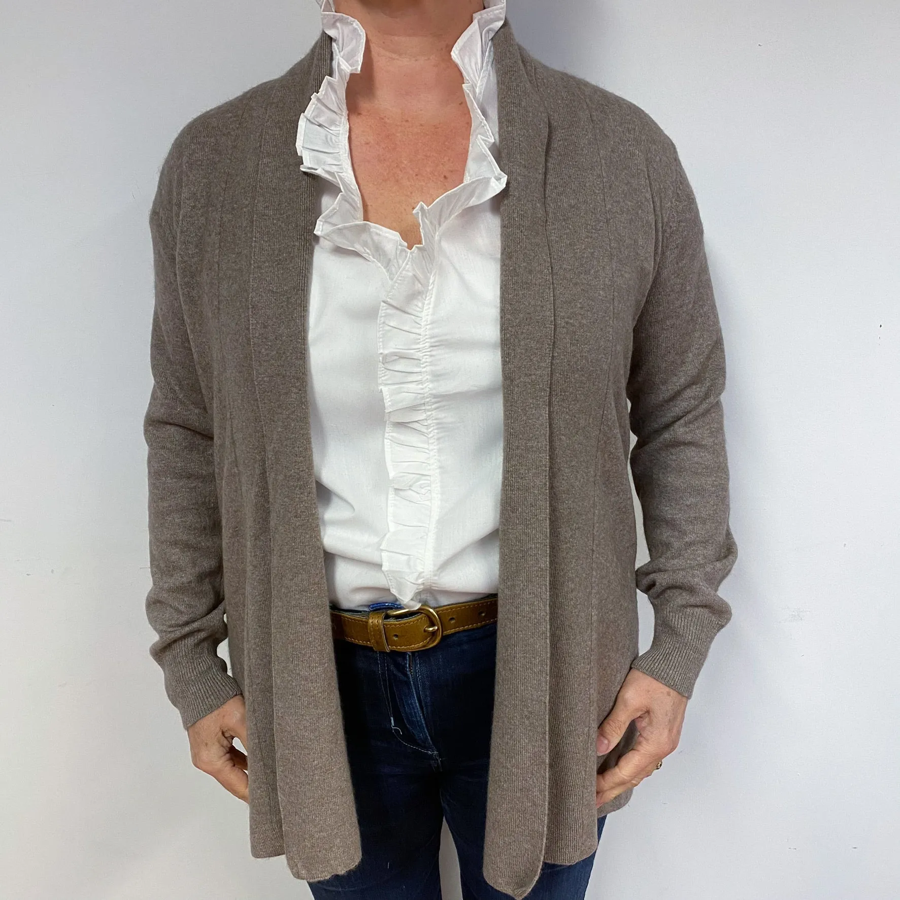Mocha Brown Edge to Edge Cashmere Cardigan Large