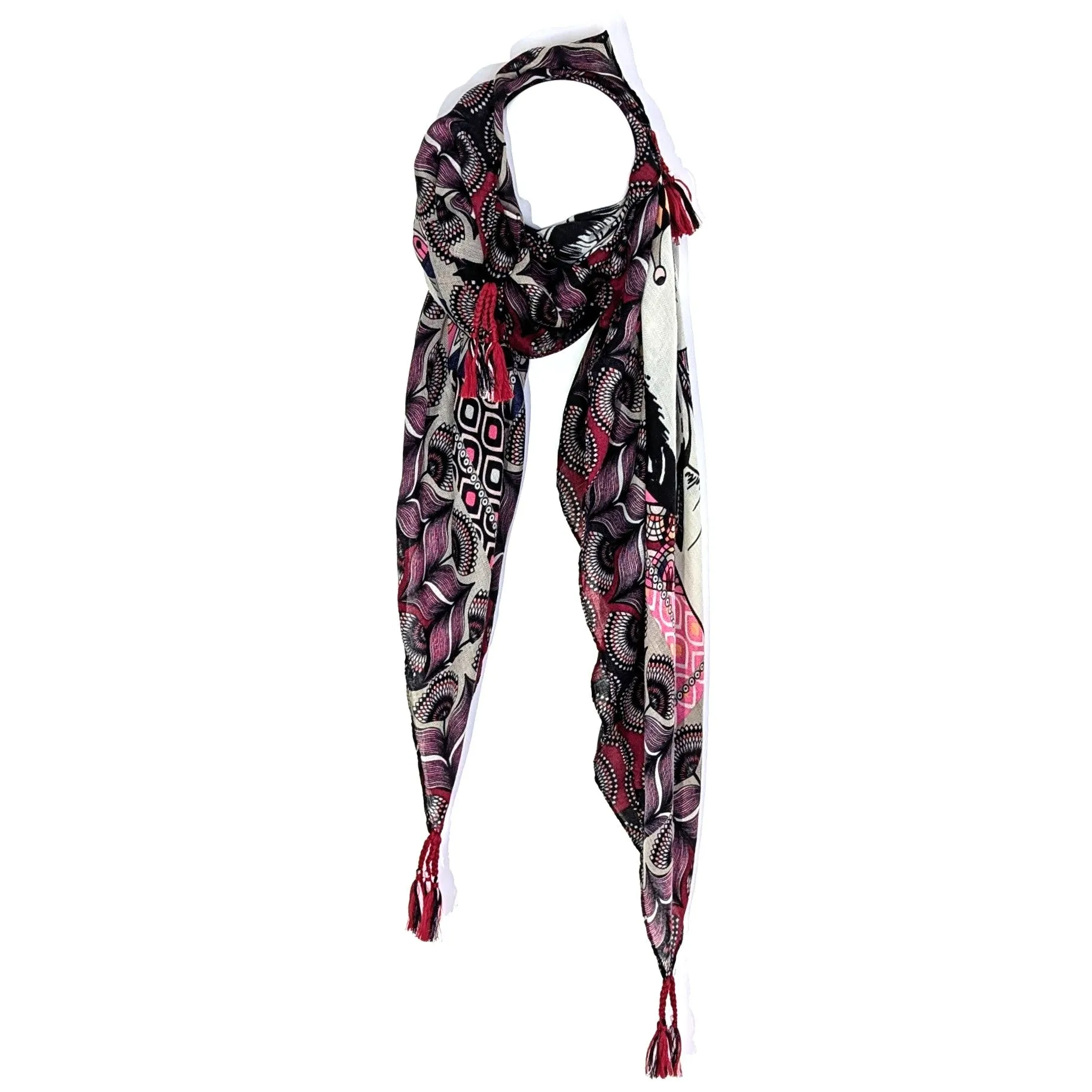 Mongolian horse prints scarf with corner tassels