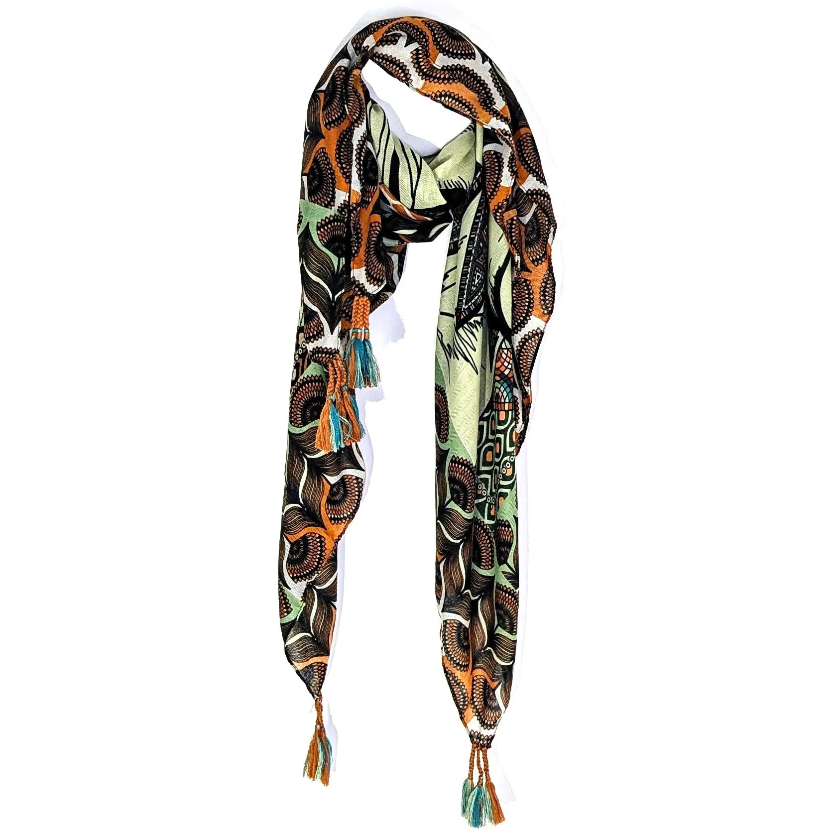Mongolian horse prints scarf with corner tassels