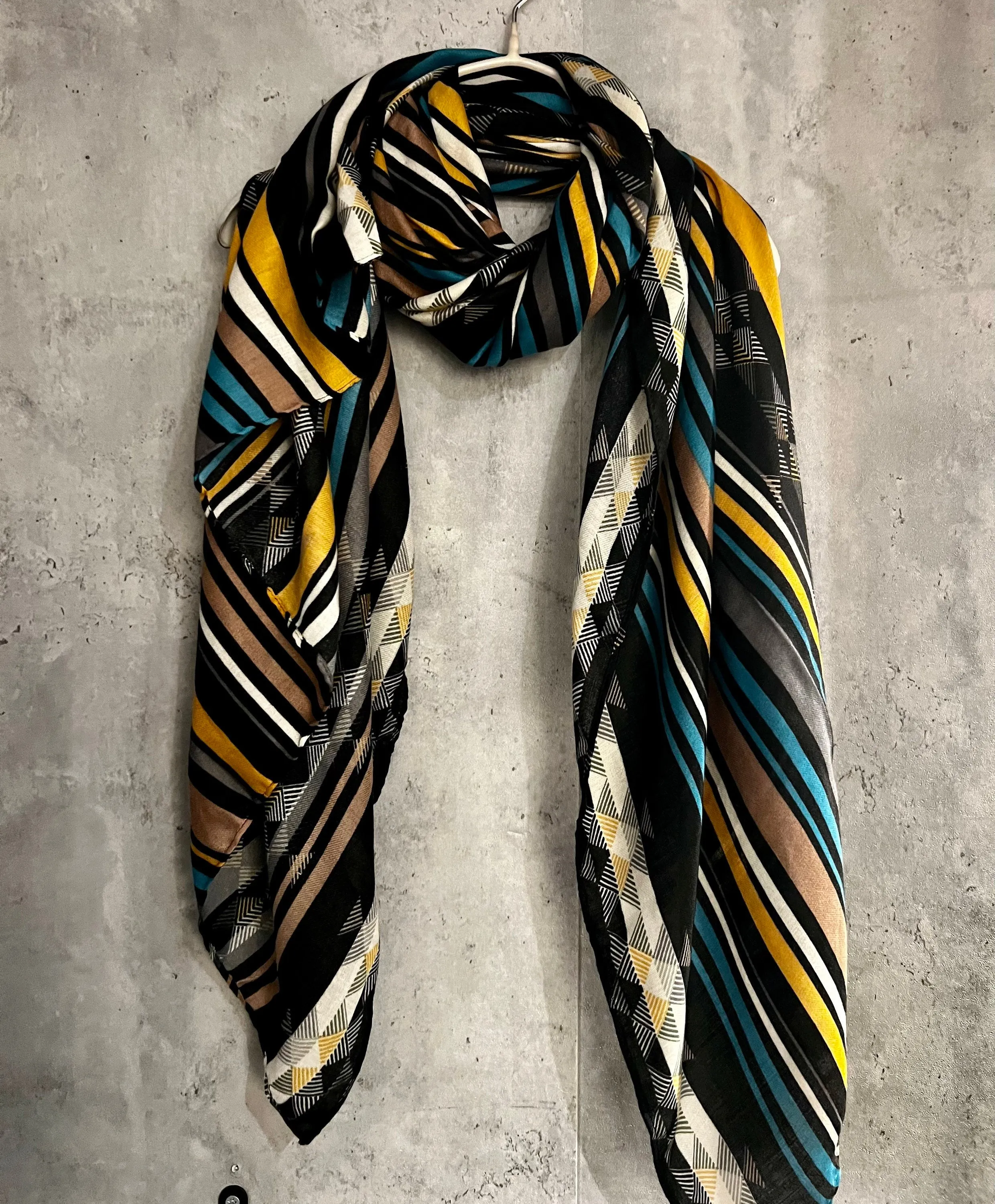 Multi Lines Pattern Yellow Brown Cotton Scarf/Summer Autumn Winter Scarf/Gifts For Mum/Gifts For Her/Birthday Christmas Gifts/UK Seller